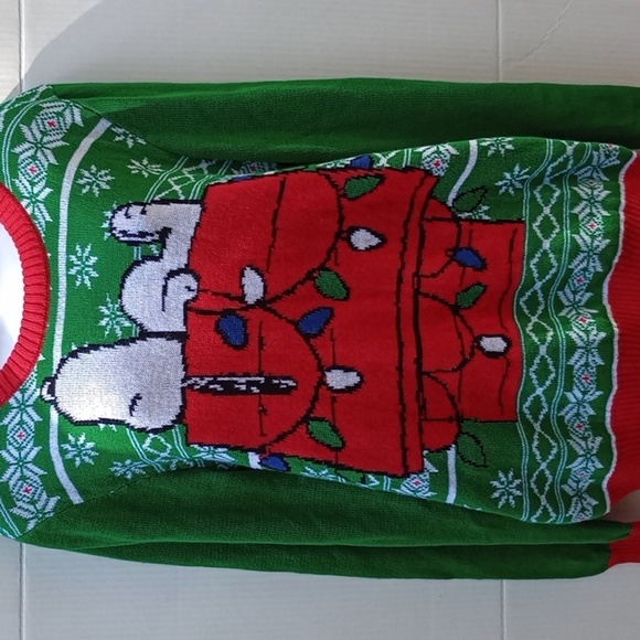 XL Green Retro Peanuts Snoopy Ugly Christmas Sweater - Picture 3 of 11